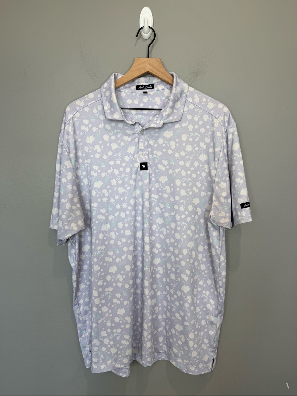Bad Birdie Golf Polo Shirt Men's 2XL Lavender Floral Performance Stretch